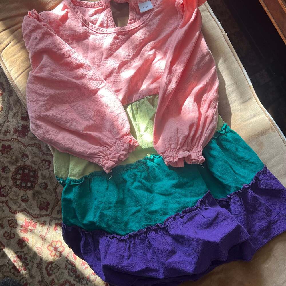 Girls Long Sleeve Multi-Color Tiered Ruffle Gauze Top Size 5-6Y